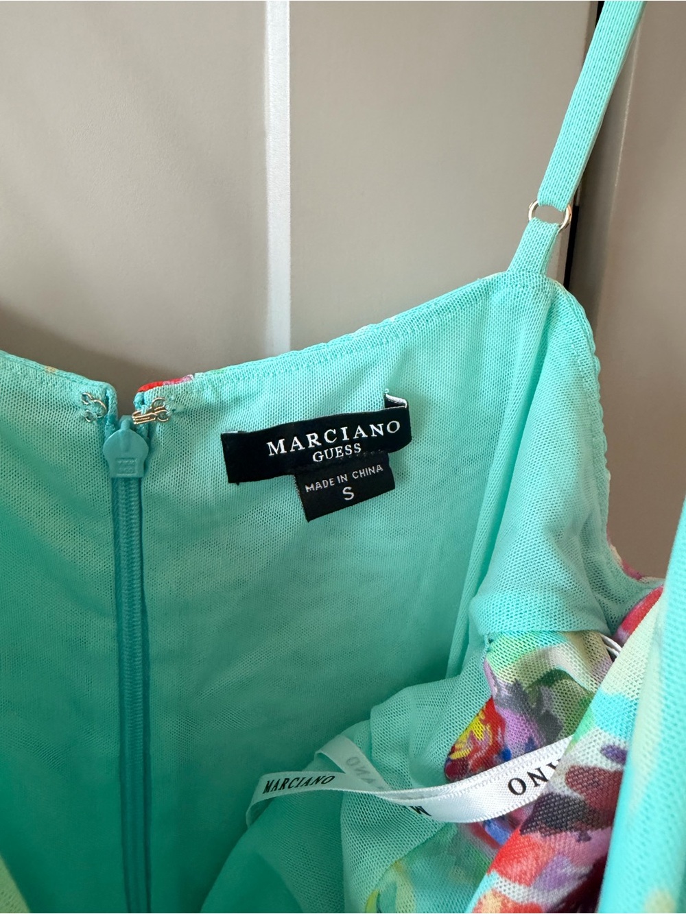 NWT Guess By Marciano Paloma Mesh Aqua Floral Dress Size Small - Picture 4 of 6